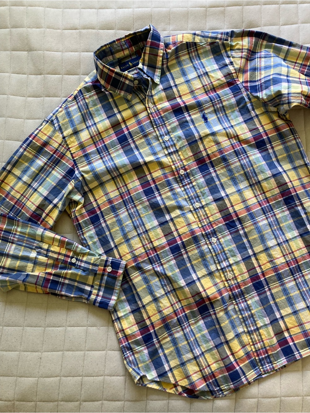 Ralph Lauren Men’s Yellow, Blue & Red Plaid Button-Down Shirt